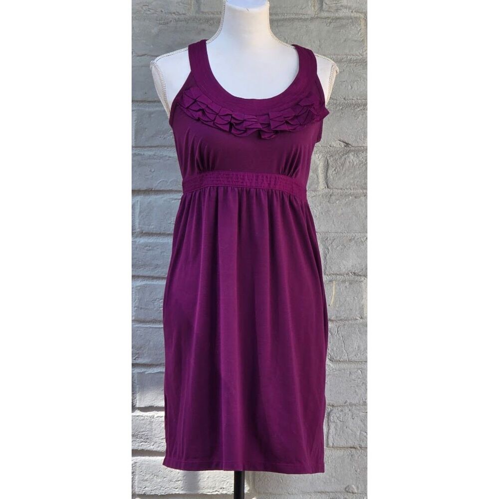 Ann Taylor LOFT Petites Purple Ruffle Scoop Neck Tie Back Dress Size 6P